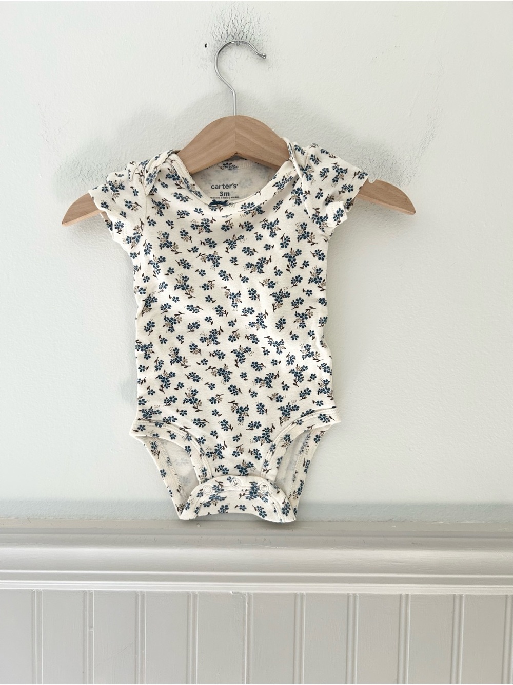 Carter's 3 Months Cream One-Piece with Blue Floral Print